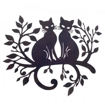 Décoration murale en métal noir 2 chats sur branche