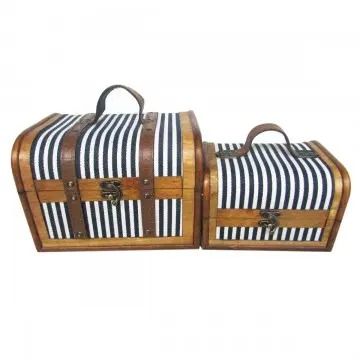 [SG 37331] Petite valise en bois motif rayures bleues grand modèle