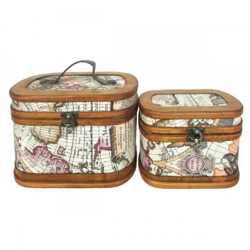 [SG 37334 1] Petite valise en bois motif carte du monde grand modèle