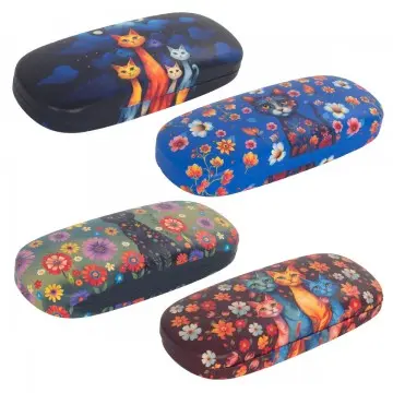 [SG 37569] Etui à lunette rigide motif chat couleurs sombre 4 modèles différents