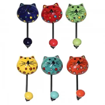 [SG 37843] Patère en céramique support en métal forme chat 6 couleurs différentes