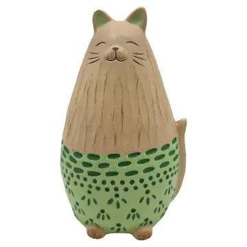 [SG 37875] Chat en céramique effet bois base verte grand modèle