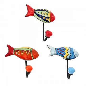 [SG 37845] Patère en céramique support en métal forme poisson 3 couleurs différentes