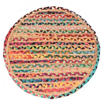 Tapis rond diamètre 50 cm multicolore coton et jonc de mer