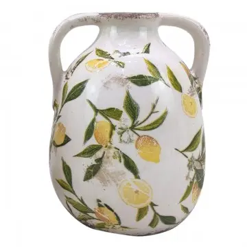 [SG 34939] Vase en céramique blanc vieilli motif citron petit modèle 