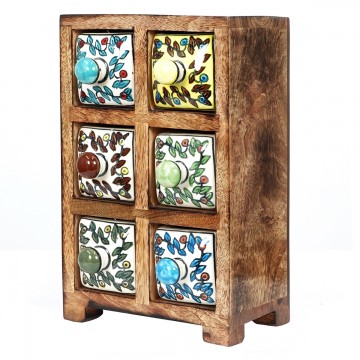 MEUBLE EN BOIS DE MANGUIER ET TIROIR EN CERAMIQUE 6 TIROIRS