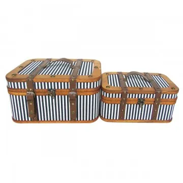 Valise en bois bleu rayée petit modèle