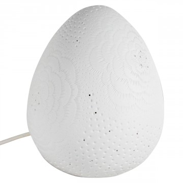 [SG 31392] LAMPE EN PORCELAINE BLANCHE FORME OEUF MOTIF FLEUR PETIT MODELE