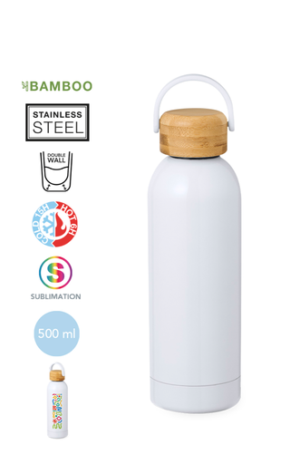 [M 20738] Gourde isotherme 500ml bouchon en bambou à personnaliser en impression