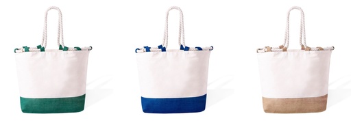[M 20756] Sac en coton blanc avec anse en corde fond jute 3 couleurs différentes à personnaliser en broderie