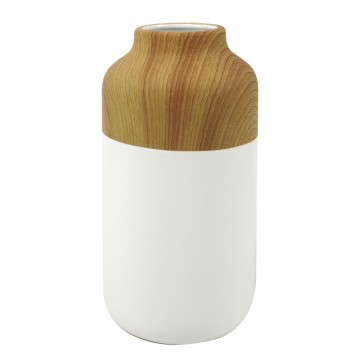 [SG 34547] VASE BOIS DE MANGUIER ET CERAMIQUE BLANC PETIT MODELE