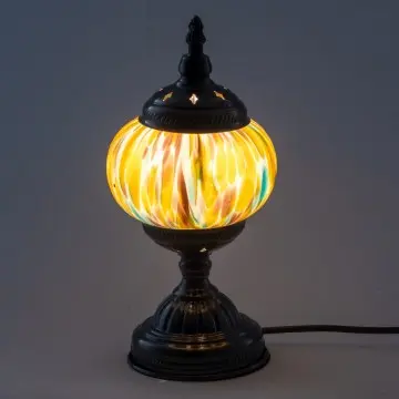 [SG 34850] LAMPE EN VERRE COULEUR JAUNE AVEC PIED METAL