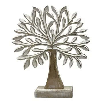 [SG 35158] Décoration à poser arbre de vie grand modèle en bois cérusé blanc
