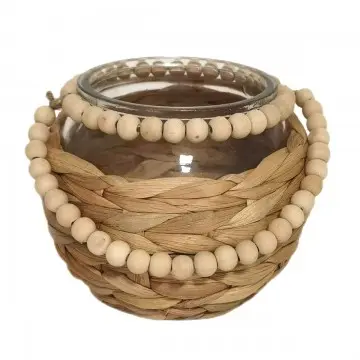 [SG 36519] Photophore en verre et osier perle bois