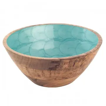 [SG 35952] Bol en bois de manguier intérieur nacre bleu en résine