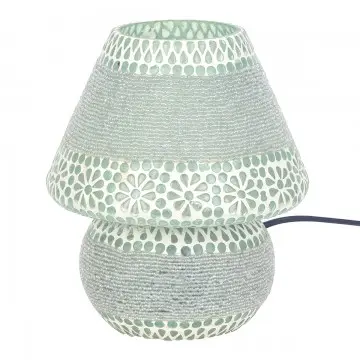 [SG 32371] LAMPE MOZAIQUE ET PERLE DE COULEUR BLANCHE FORME CHAMPIGNON MOYEN MODELE