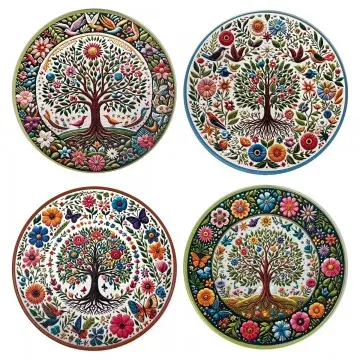 [SG 36169] Dessous de verre en céramique et en liège motif arbre de vie 4 modèles différents