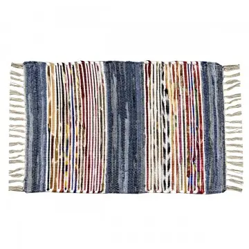 [SG 36771] TAPIS EN COTON FOND BLEU ET MULTICOULEURS