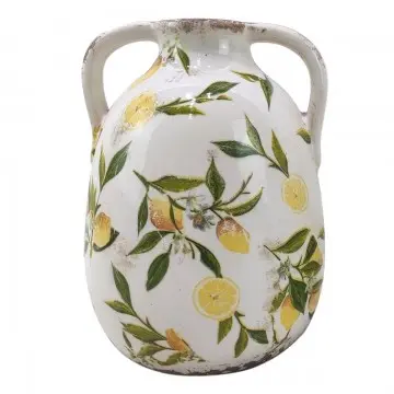 [SG 34938] Vase en céramique blanc vieilli motif citron grand modèle 